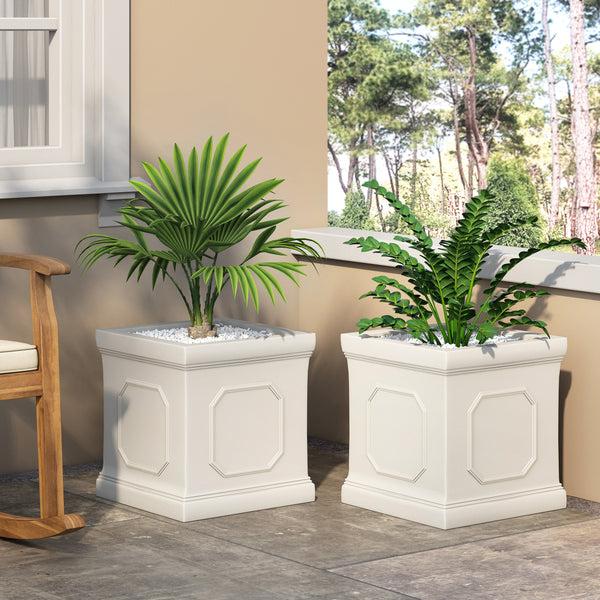 Gdf Studio Greg Outdoor Large Cast Stone Planters Set Of 2 Antique White