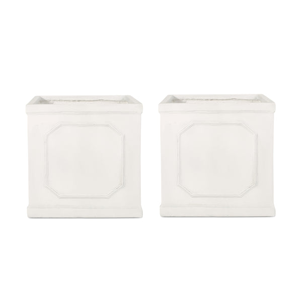gdf studio Greg Outdoor Large Cast Stone Planters Set of 2 Antique White