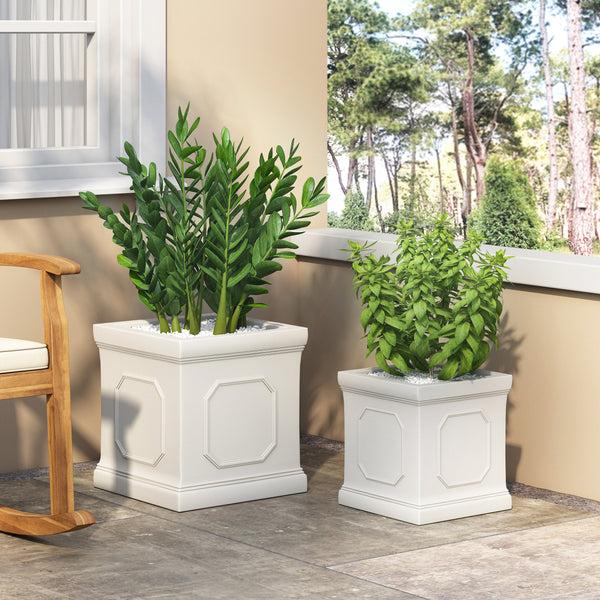 Gdf Studio Greg Outdoor Medium And Large Cast Stone Planter Set Antique White