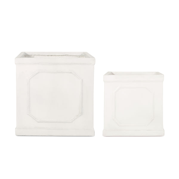 gdf studio Greg Outdoor Medium and Large Cast Stone Planter Set Antique White