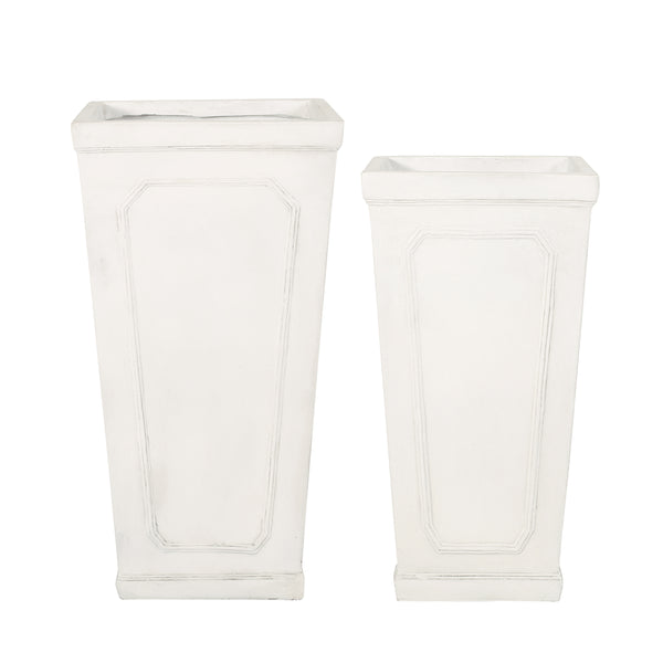 gdf studio Greg Outdoor Medium and Large Cast Stone Tapered Planter Set Antique White