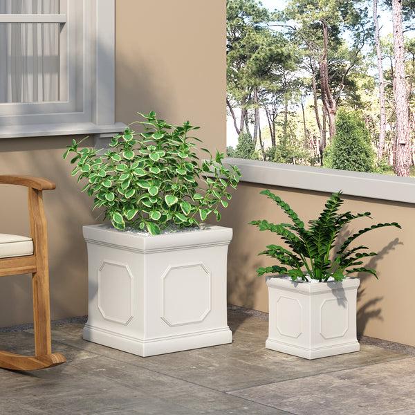 Gdf Studio Greg Outdoor Small And Large Cast Stone Planter Set Antique White