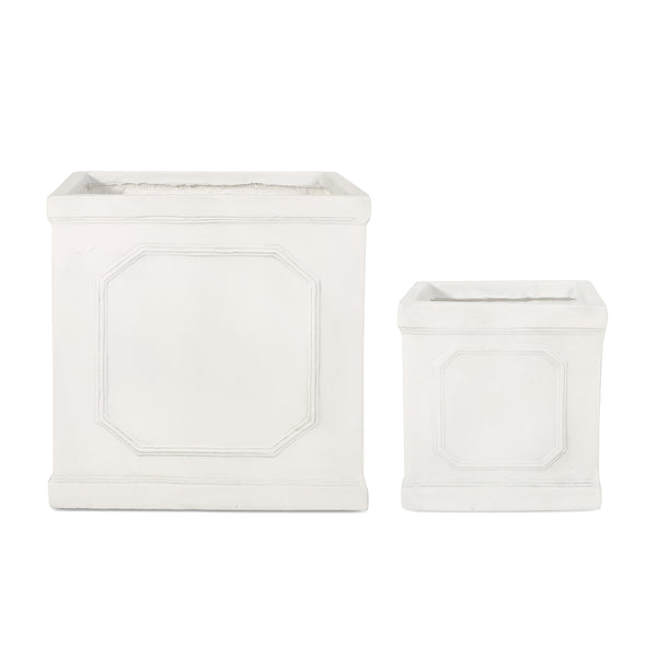 gdf studio Greg Outdoor Small and Large Cast Stone Planter Set Antique White