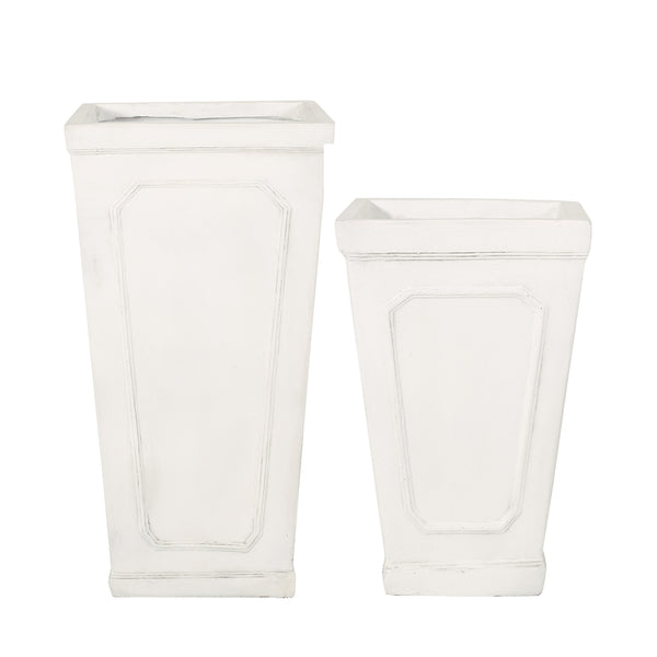 gdf studio Greg Outdoor Small and Large Cast Stone Tapered Planter Set Antique White