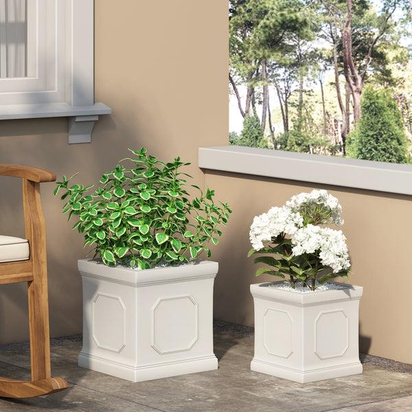 Gdf Studio Greg Outdoor Small And Medium Cast Stone Planter Set Antique White