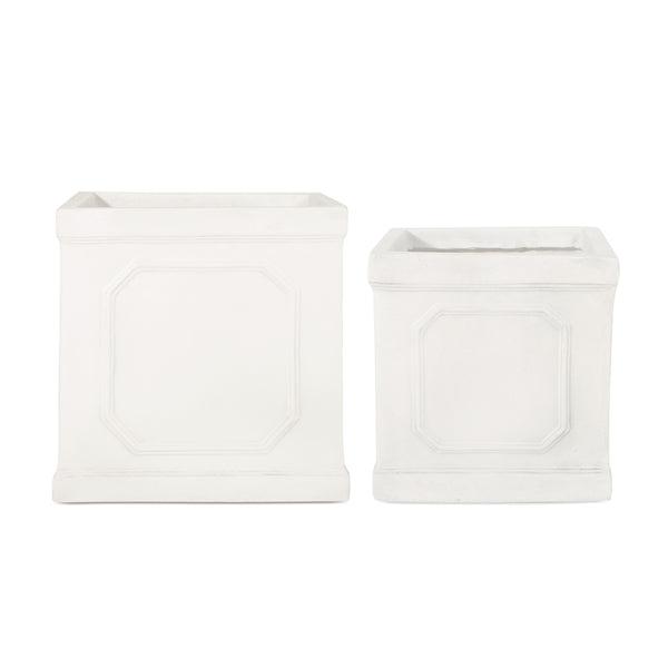 gdf studio Greg Outdoor Small and Medium Cast Stone Planter Set Antique White