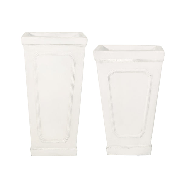 gdf studio Greg Outdoor Small and Medium Cast Stone Tapered Planter Set Antique White