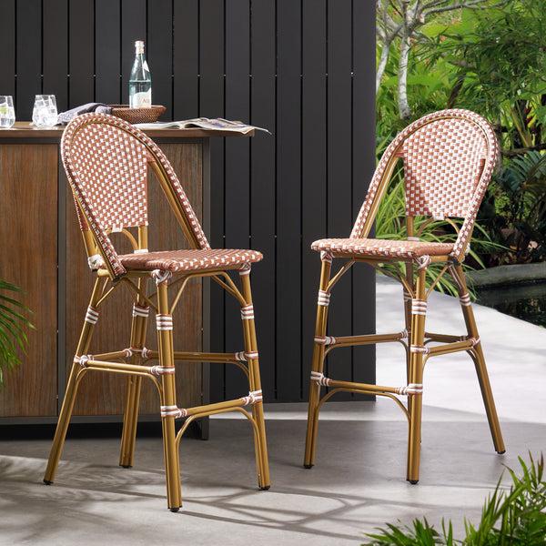 gdf studio Grelton Outdoor Aluminum French Barstools Set of 2