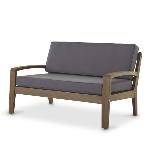 Gdf Studio Grenada Outdoor Acacia Wood 4 Piece Chat Set W/ Water Resistant Cushions