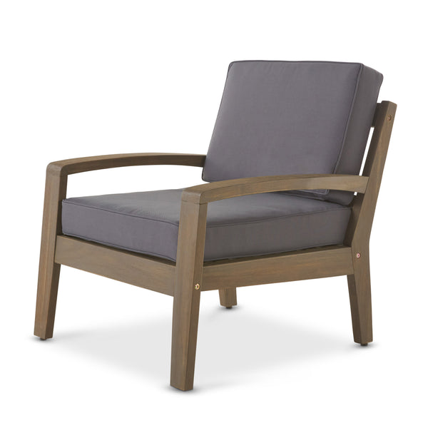 Gdf Studio Grenada Outdoor Acacia Wood 4 Piece Chat Set W/ Water Resistant Cushions