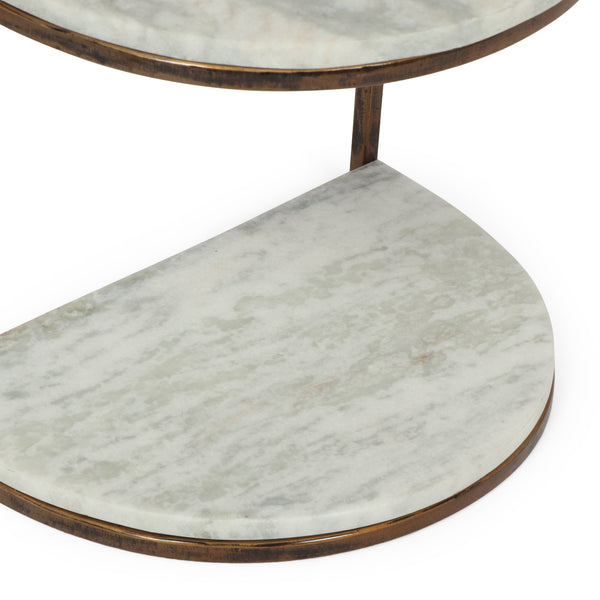Gdf Studio Greycliff Modern Glam Handcrafted Marble Half Round Etagere Bookcase Natural White And Antique Brass