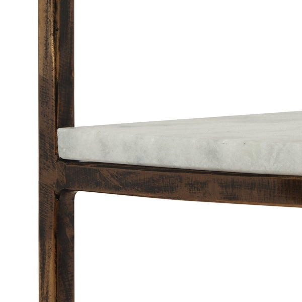 Gdf Studio Greycliff Modern Glam Handcrafted Marble Half Round Etagere Bookcase Natural White And Antique Brass