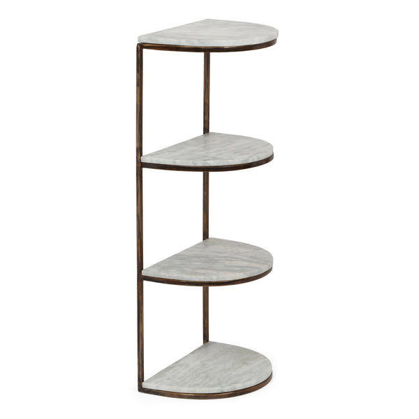 gdf studio Greycliff Modern Glam Handcrafted Marble Half Round Etagere Bookcase Natural White and Antique Brass