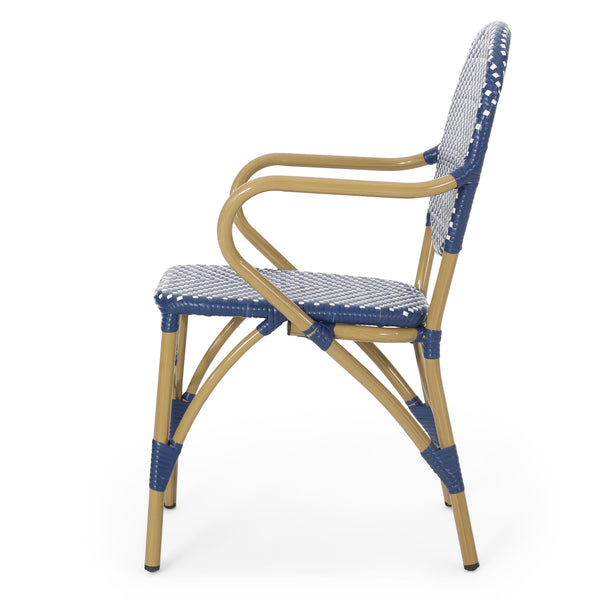 Gdf Studio Groveport Outdoor Aluminum French Bistro Chairs Set Of 2 Dark Teal White And Bamboo Finish
