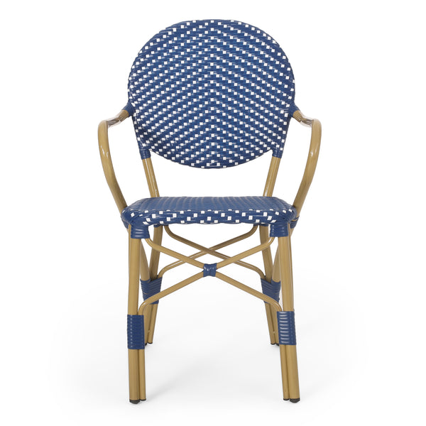 Gdf Studio Groveport Outdoor Aluminum French Bistro Chairs Set Of 2 Dark Teal White And Bamboo Finish