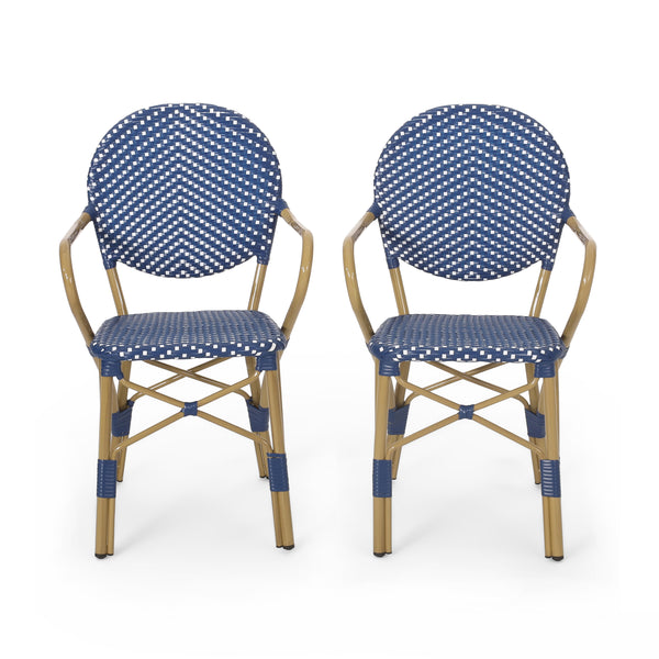 gdf studio Groveport Outdoor Aluminum French Bistro Chairs Set of 2 Dark Teal White and Bamboo Finish