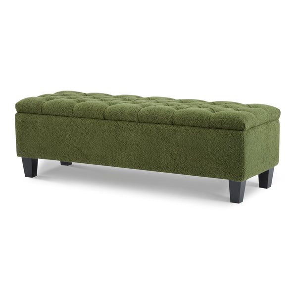 Gdf Studio HaChe Ottoman Bench With Storage Boucle Surface Rubber Wood Legs 300 Lbs Capacity