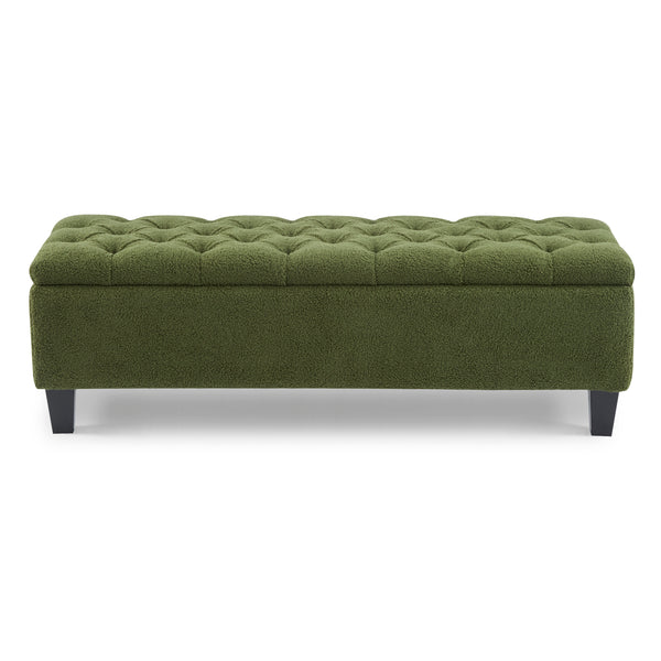 Gdf Studio HaChe Ottoman Bench With Storage Boucle Surface Rubber Wood Legs 300 Lbs Capacity