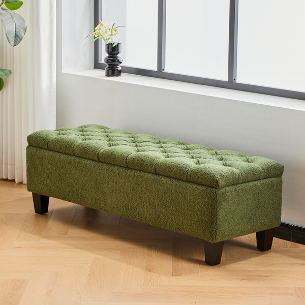 gdf studio HaChe Ottoman Bench with Storage Boucle Surface Rubber Wood Legs 300 lbs Capacity