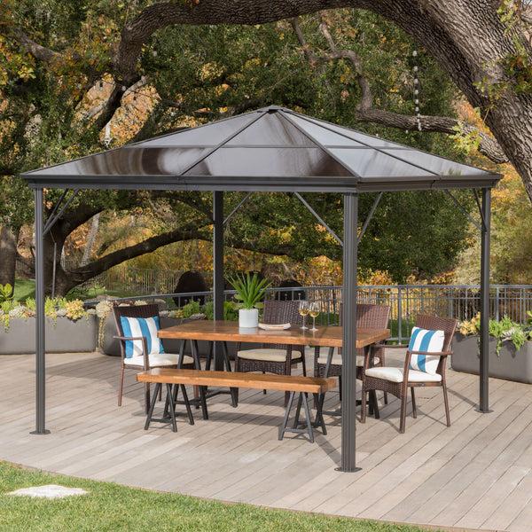 Gdf Studio Halley Outdoor 10 X 10 Foot Black Rust Proof Aluminum Framed Hardtop Gazebo (No Curtains)