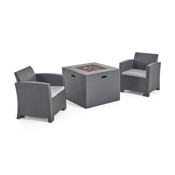 gdf studio Halston Outdoor 2-Seater Wicker Print Club Chair Chat Set with Propane Fire Pit