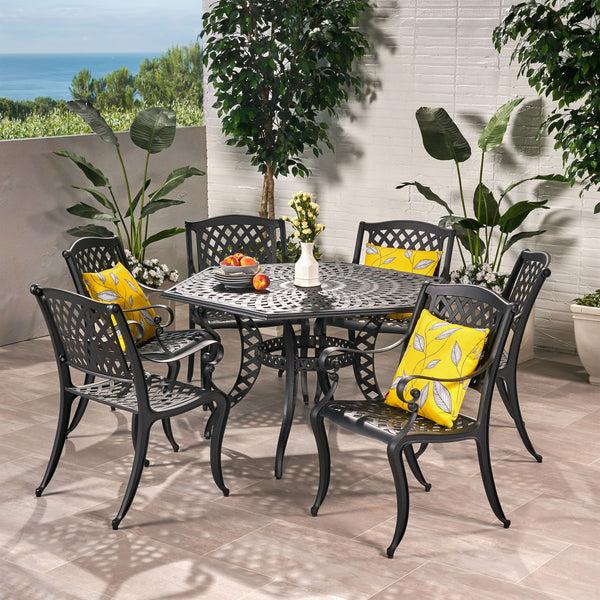 Gdf Studio Hammond 7 Piece Bronze Cast Aluminum Outdoor Dining Set