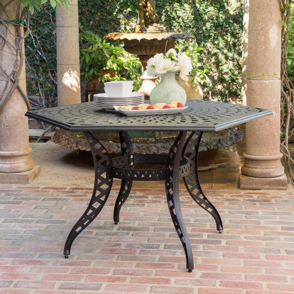 Gdf Studio Hammond Outdoor Black Sand Cast Aluminum Hexagon Table
