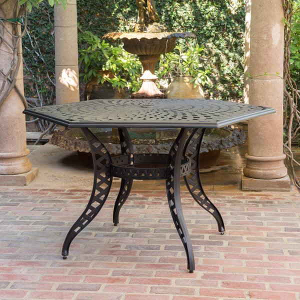 Gdf Studio Hammond Outdoor Black Sand Cast Aluminum Hexagon Table