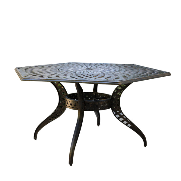 Gdf Studio Hammond Outdoor Black Sand Cast Aluminum Hexagon Table