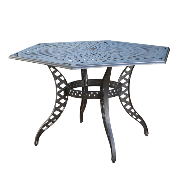 gdf studio Hammond Outdoor Black Sand Cast Aluminum Hexagon Table