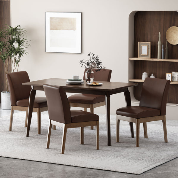 Gdf Studio Hampton Mid Century Modern Upholstered Dining Chairs Set Of 4 Dark Brown Faux Leather And Walnut