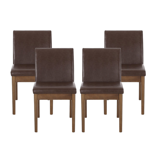 gdf studio Hampton Mid Century Modern Upholstered Dining Chairs Set of 4 Dark Brown Faux Leather and Walnut