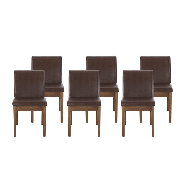gdf studio Hampton Mid Century Modern Upholstered Dining Chairs Set of 6 Dark Brown Faux Leather and Walnut