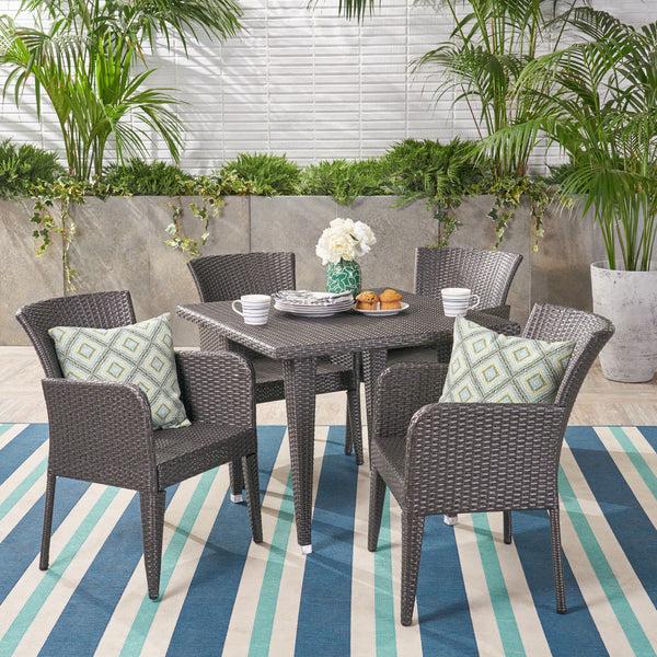 Gdf Studio Hans Outdoor 5 Piece Wicker Dining Set Grey