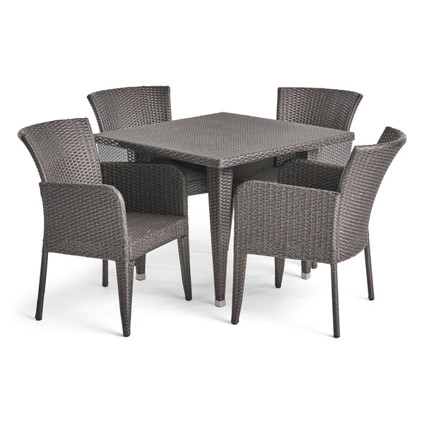 gdf studio Hans Outdoor 5 Piece Wicker Dining Set Grey
