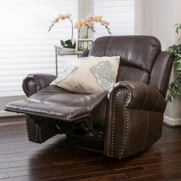 Gdf Studio Harbor Brown Leather Glider Recliner Club Chair