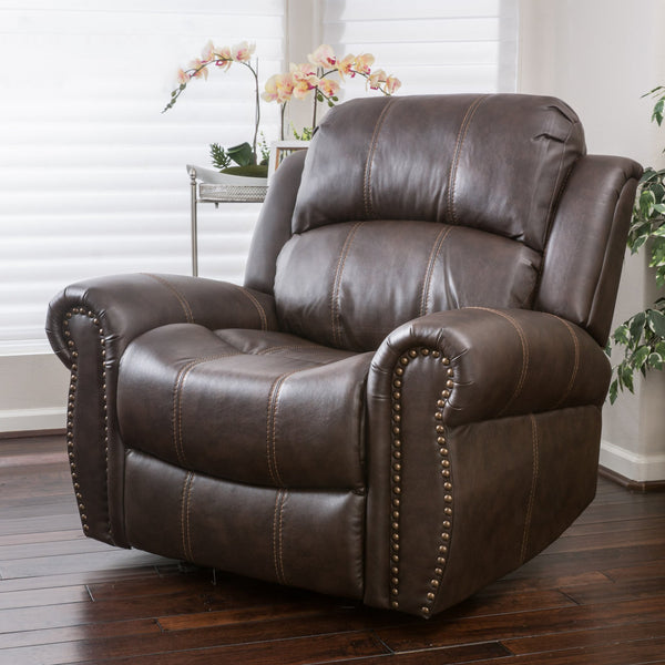 Gdf Studio Harbor Brown Leather Glider Recliner Club Chair