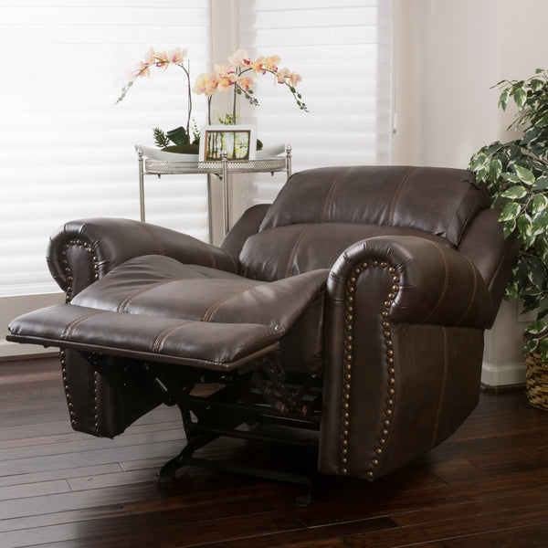 Gdf Studio Harbor Brown Leather Glider Recliner Club Chair