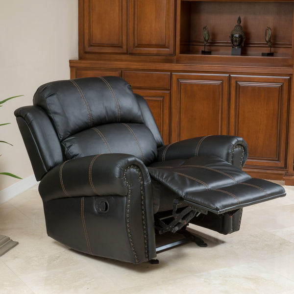 Gdf Studio Harbor Contemporary Upholstered Faux Leather Gliding Recliner
