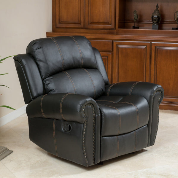 Gdf Studio Harbor Contemporary Upholstered Faux Leather Gliding Recliner