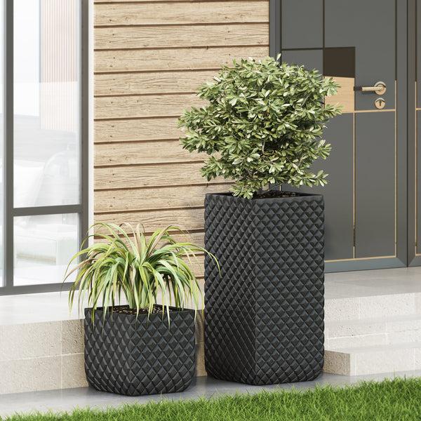 Gdf Studio Harlar Outdoor Large And Small Cast Stone Planters Set Of 2 Matte Black