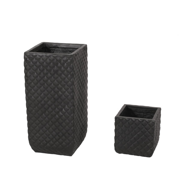 gdf studio Harlar Outdoor Large and Small Cast Stone Planters Set of 2 Matte Black