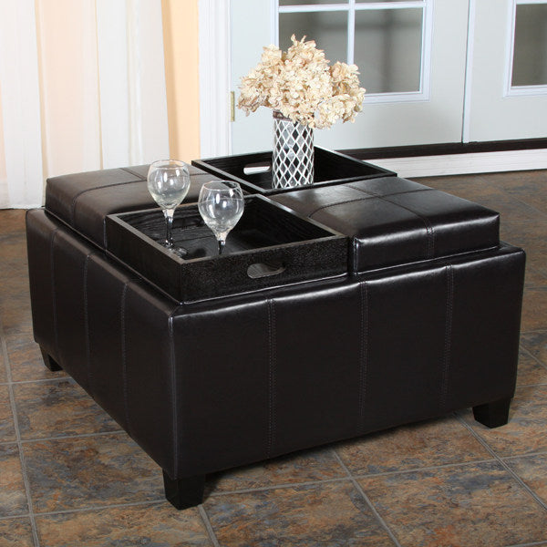 Gdf Studio Harley Leather Espresso Tray Top Storage Ottoman