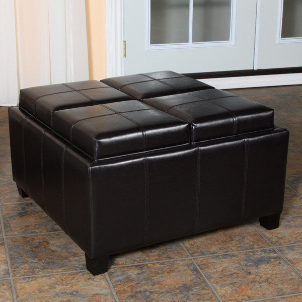 Gdf Studio Harley Leather Espresso Tray Top Storage Ottoman