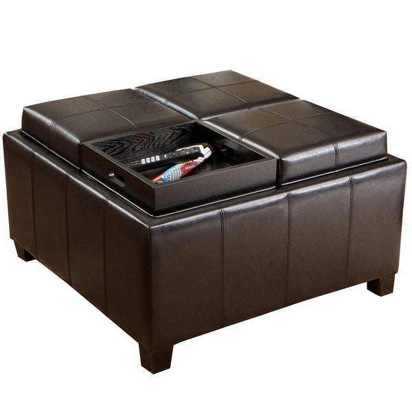 gdf studio Harley Leather Espresso Tray Top Storage Ottoman