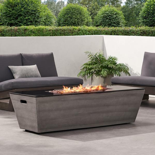 Gdf Studio Harmon Outdoor 50 000 BTU Lightweight Concrete And Ceramic Rectangular Fire Pit (No Tank Holder) Dark Gray And Black