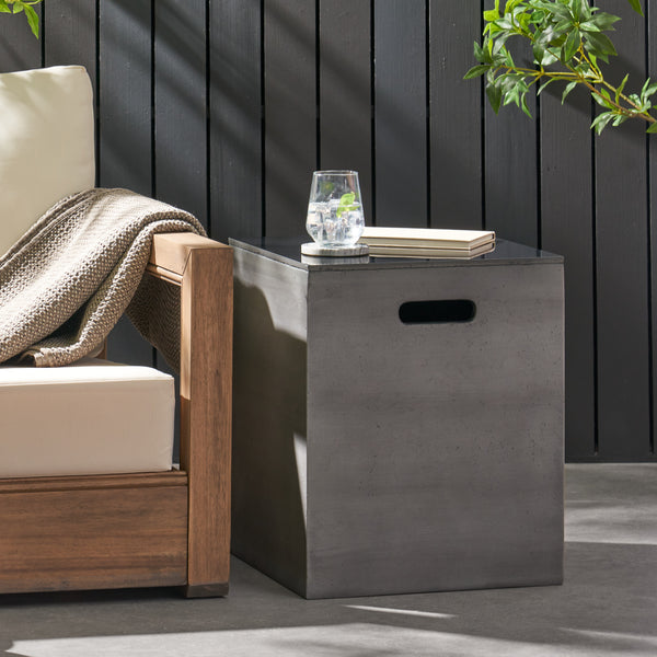 Gdf Studio Harmon Outdoor Lightweight Concrete And Ceramic Tank Holder Side Table Dark Gray And Black