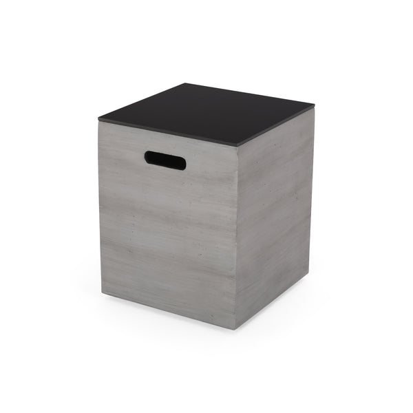 gdf studio Harmon Outdoor Lightweight Concrete and Ceramic Tank Holder Side Table Dark Gray and Black