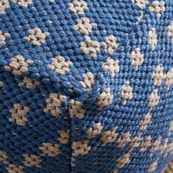 Gdf Studio Harmony Cube Pouf Boho Blue And White Yarn