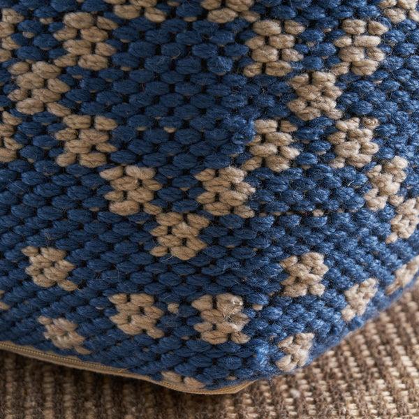 Gdf Studio Harmony Cube Pouf Boho Blue And White Yarn